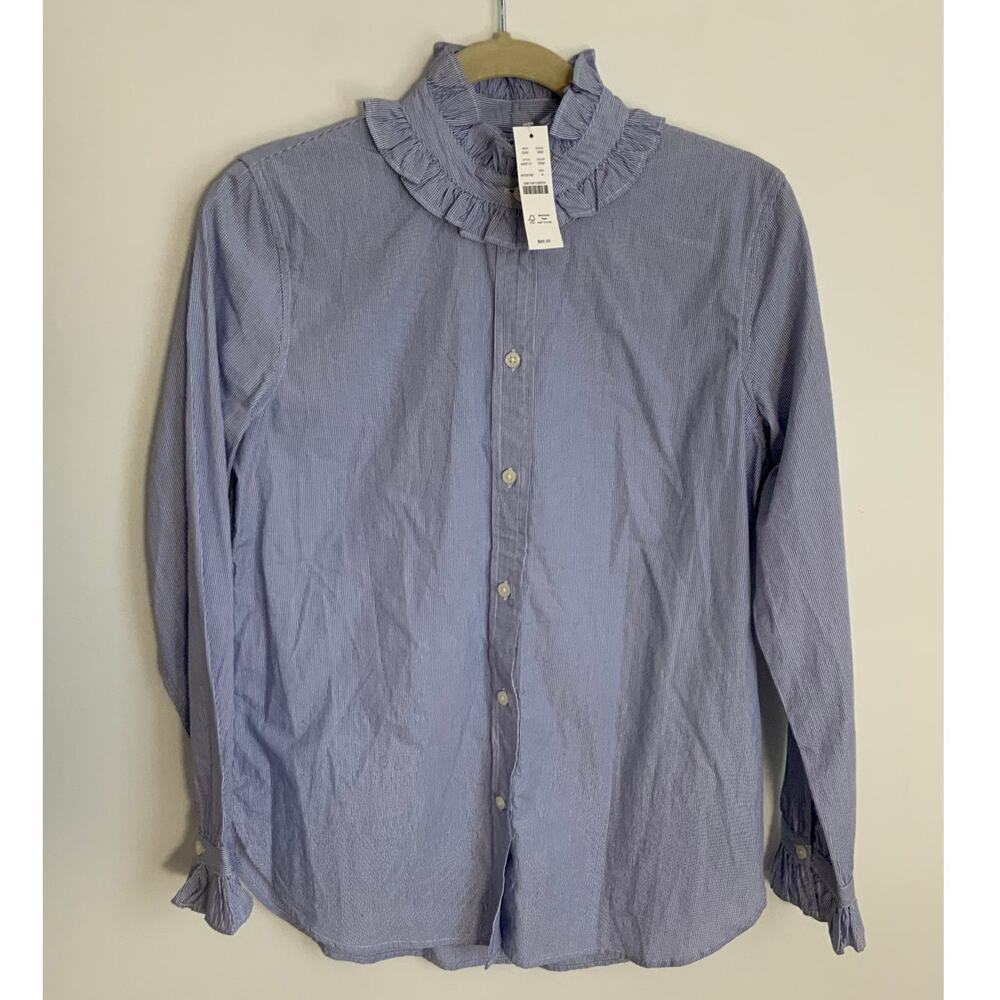 J. Crew Striped High Neck classic Button down blouse NWT size 4